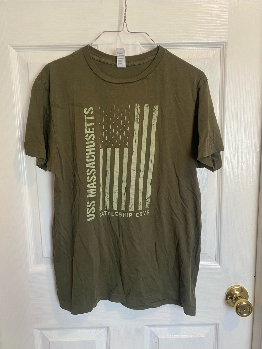 USS Massachusetts Olive Green Graphic T-Shirt